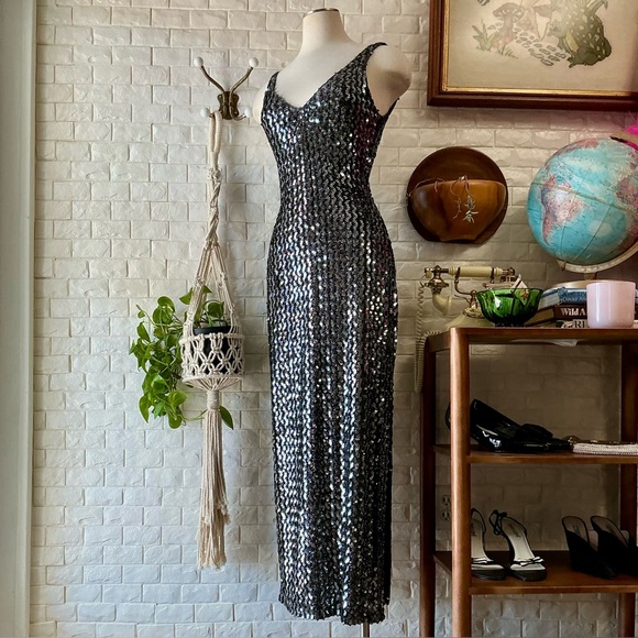 Vintage Dresses & Skirts - Vintage 1990s Climax by David Howard Body Contour Sequin Sleeveless Gown